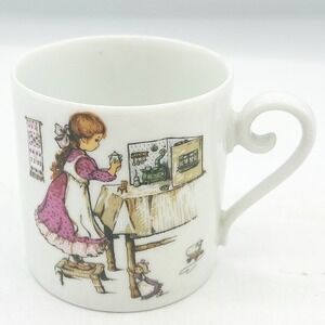 Vintage Holly Hobbie Style Mug Girl Miniature Kitchen Scene Porcelain Cup